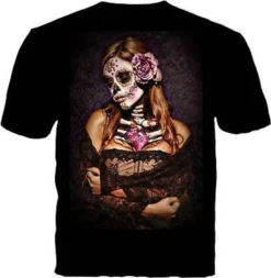 Daveed Benito Day Of The Dead Lace Sexy Beautiful Sugar Skull Artwork Tee Shirt