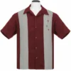Steady Clothing 3 Star Panel Burgundy Rockabilly Bowling Button Up Shirt ST35319