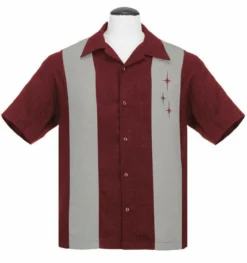 Steady Clothing 3 Star Panel Burgundy Rockabilly Bowling Button Up Shirt ST35319