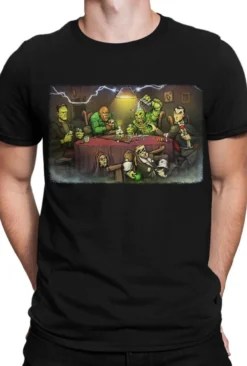 GDA Get Down Art Monsters Playing Poker Men's Tee Shirt Black Frankenstein Mummy