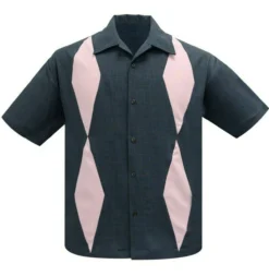 Steady Clothing Diamond Duo Charcoal Rockabilly Bowling Button Shirt ST37091