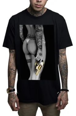 Mafioso Goldie Revolver Guns Weapons Sexy Tattooed Naked Woman Urban T Shirt -Reelwear Shop 1d829d51 bb02 52c2 9972 ffc769acbe71 30057.1549303709