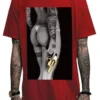 Mafioso Goldie Revolver Guns Weapons Sexy Tattooed Naked Woman Urban Red T Shirt