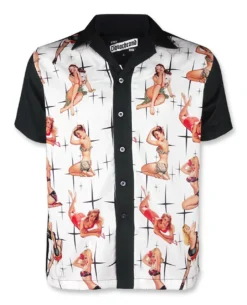 Liquor Brand Vixen Rockabilly Retro Pinup Bowling Button Down Shirt LB-MBS-19002