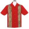 Steady Clothing Leopard Panel Red Rockabilly Bowling Button Down Shirt ST35320