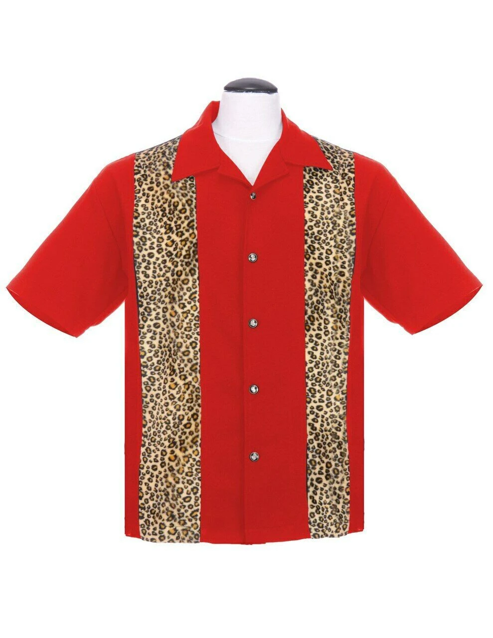 Steady Clothing Leopard Panel Red Rockabilly Bowling Button Down Shirt ST35320 1 Steady Clothing Leopard Panel Red Rockabilly Bowling Button Down Shirt ST35320