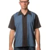Rock Steady Clothing Poplin Mid Panel Black Blue Stripe Fancy Work Shirt S-3Xl