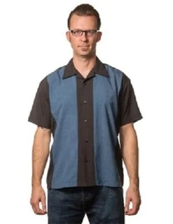 Rock Steady Clothing Poplin Mid Panel Black Blue Stripe Fancy Work Shirt S-3Xl