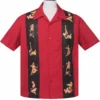 Steady Clothing Multi Pinup Girls Red Panel Button Down Bowling Shirt ST35368