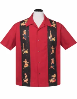 Steady Clothing Multi Pinup Girls Red Panel Button Down Bowling Shirt ST35368
