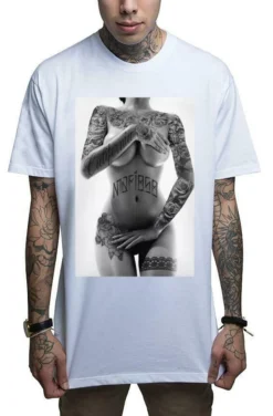 Mafioso Strip Tattooed Inked Nude Naked Sexy Woman Stripper Urban White T Shirt