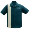 Steady Clothing V8 Classic Teal Stone Bowling Rockabilly Button Up Shirt ST35613
