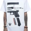 Mafioso Dismantled Gun Parts Weapons Ammo Bullets Urban Tattoos White T Shirt