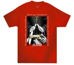 Mafioso Baptism Cross Religion Street Life Pray Urban Skater God Red T Shirt