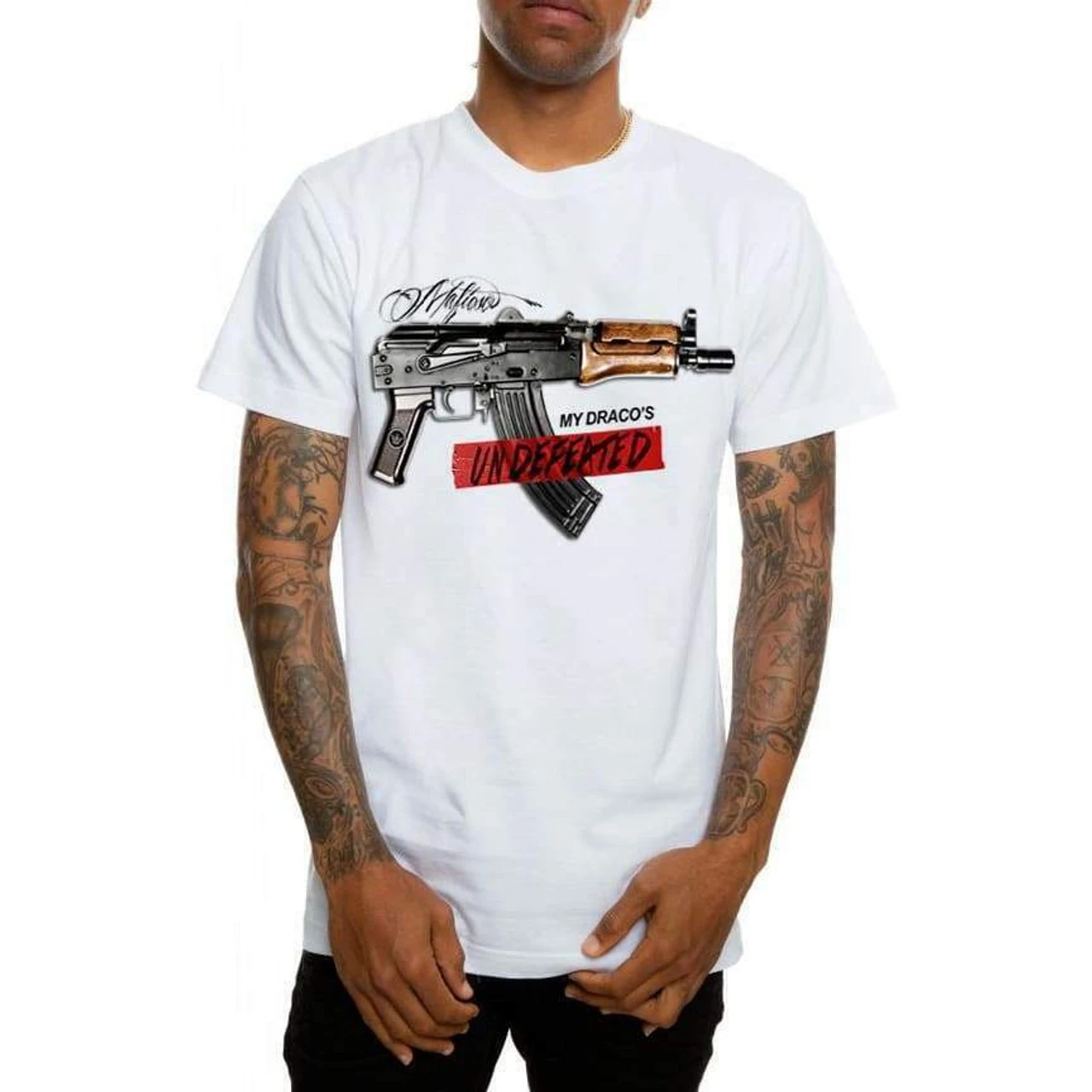 Mafioso Draco Undefeated Semi Automatic Pistol Guns Gangster Urban White T Shirt 3 Mafioso Draco Undefeated Semi Automatic Pistol Guns Gangster Urban White T Shirt - Image 3