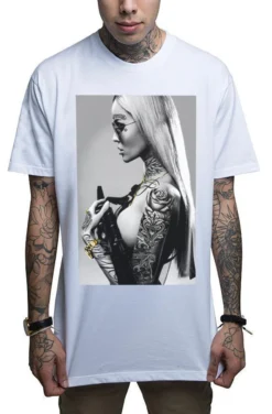 Mafioso Atomic Blonde Tattooed Sexy Woman Urban White Guns Ink Men's Tee Shirt