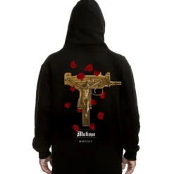 Mafioso Uzi Prayers Crucifix Jesus Guns Rose Petals Gangster Tattoo Urban Hoodie