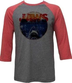 AUTHENTIC JAWS OMG AGAIN RUSTY RED RAGLAN SHARK MOVIE SHIRT S M L XL 2XL