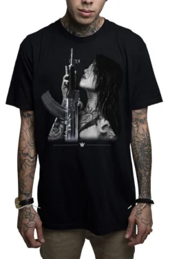 Mafioso Gun Play AK 47 Assault Weapons Hip Hop Tattooed Sexy Woman Urban T Shirt