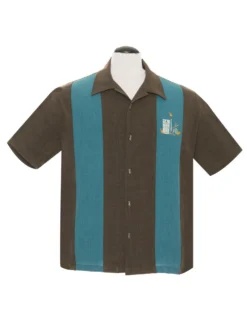 Steady Clothing The Mickey Coffee Teal Tiki Rockabilly Button Down Shirt ST35374