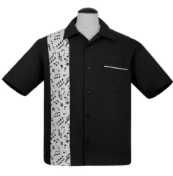 Steady Clothing Music Note Black Rockabilly Bowling Button Down Shirt ST35614