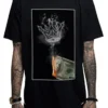 Mafioso Money To Burn Crown Fire Hundred Dollar Bills Urban Ink Men's Tee Shirt