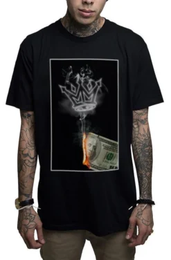 Mafioso Money To Burn Crown Fire Hundred Dollar Bills Urban Ink Men's Tee Shirt