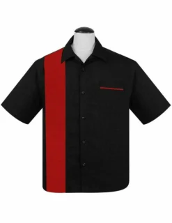 Steady Clothing Poplin Single Panel Red Black Button Down Bowling Shirt ST37090
