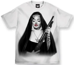 Mafioso Sister Monroe Saint Jesus Urban Thug Nun Gun Mens White Shirt MTMM52001