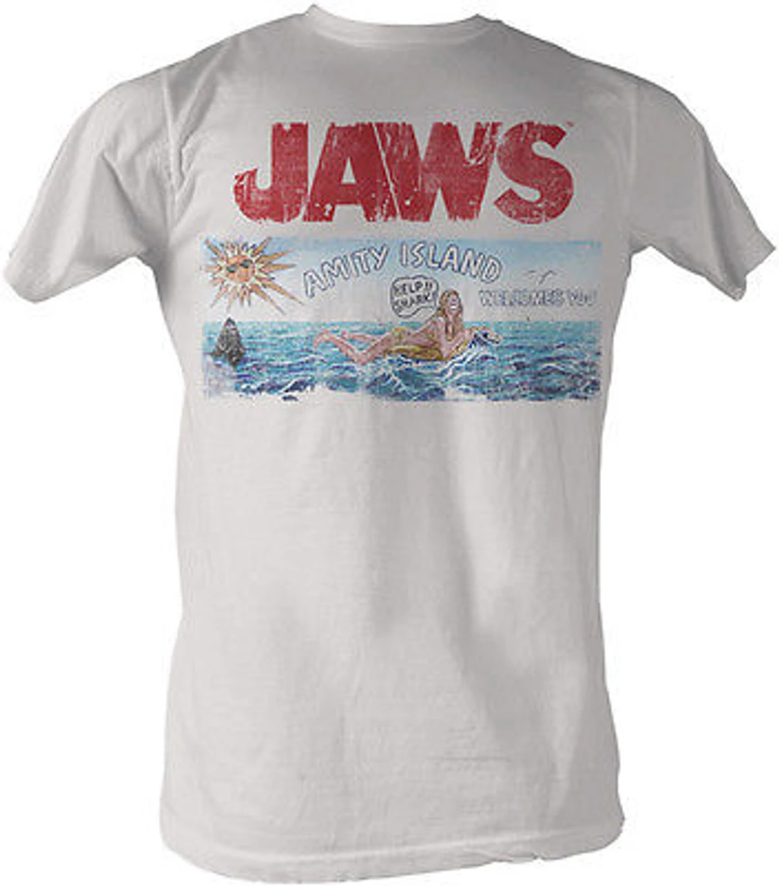 JAWS AMITY ISLAND WELCOMES YOU SCARY KILLER SHARK MOVIE WHITE T SHIRT S-2XL 2 JAWS AMITY ISLAND WELCOMES YOU SCARY KILLER SHARK MOVIE WHITE T SHIRT S-2XL - Image 2