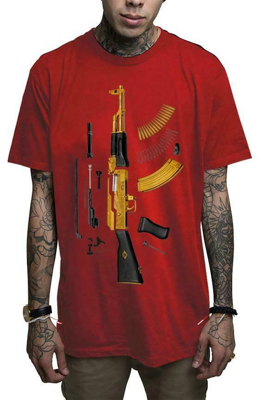 Mafioso Gold Plated AK47 Assault Rifle Guns Firearms Urban Tattoos Red T Shirt 3 Mafioso Gold Plated AK47 Assault Rifle Guns Firearms Urban Tattoos Red T Shirt - Image 3