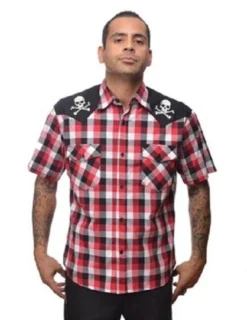 Steady Clothing Chaos Skull Crossbones Western Plaid Button Down Shirt RS31615X