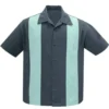 Steady Clothing 3 Star Panel Charcoal Rockabilly Bowling Button Up Shirt ST35319