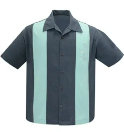 Steady Clothing 3 Star Panel Charcoal Rockabilly Bowling Button Up Shirt ST35319