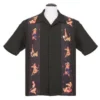 Steady Clothing Multi Pinup Girls Black Panel Button Down Bowling Shirt ST35368