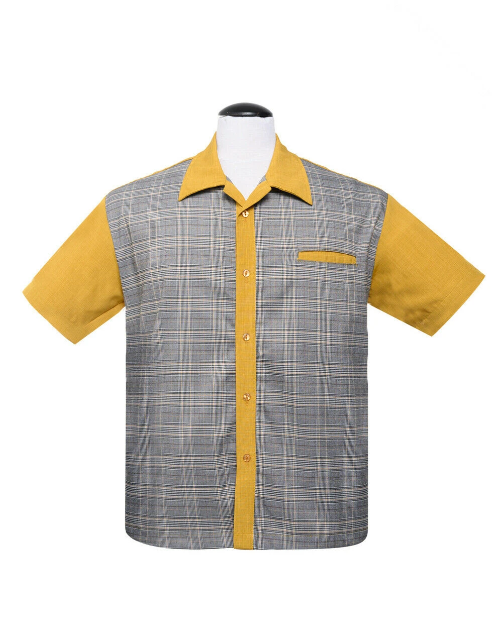 Steady Clothing Bad News Felix Mustard Retro Bowling Button Down Shirt ST35254 1 Steady Clothing Bad News Felix Mustard Retro Bowling Button Down Shirt ST35254