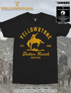 Yellowstone Bucking Bronco Horse Dutton Ranch Montana TV Show Black T Shirt 66-3