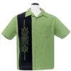 Steady Clothing Pinstripe Tiki Panel Green Bowling Button Down Shirt ST35468