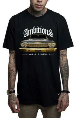 Mafioso Ambitions Vintage Chevy Cars Low Rider Tattoos Inked Urban Black T Shirt -Reelwear Shop 933d9ec6 ba96 5ecb b2e1 eae431c3303e 44403.1562594942