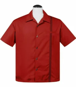 Steady Clothing Six String Red Rockabilly Bowling Button Down Shirt ST35012