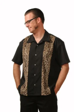 Steady Clothing Leopard Panel Punk Rockabilly Button Down Bowling Shirt ST35320