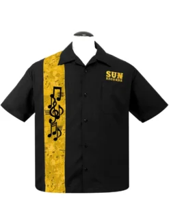Steady Clothing Sun Records Golden Music Notes Button Down Bowling Shirt SR356