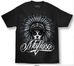 Mafioso Muerte Day Of The Dead Skull Feather Punk Urban Tattoo Blk T Shirt M-4Xl
