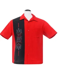 Steady Clothing Pinstripe Tiki Panel Rockabilly Red Button Down Shirt ST35468