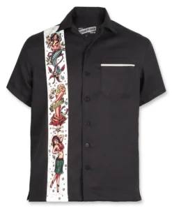 Liquor Brand Traditional Flash Tattoos Anchor Mermaid Bowling Shirt LB-MBS-19017