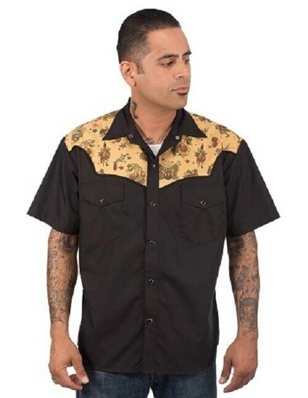 Steady Clothing Tattoo Flash Art Rockabilly Western Button Down Shirt RS31808 1 Steady Clothing Tattoo Flash Art Rockabilly Western Button Down Shirt RS31808