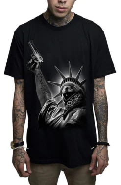 Mafioso Stick Up Guns Statue Of Liberty Bandanna America Urban Tattoos T Shirt