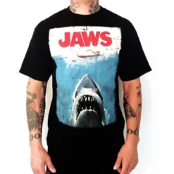 Universal The Original 1975 Jaws Movie Poster Tee Shirt Black Steven Spielberg