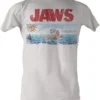 JAWS AMITY ISLAND WELCOMES YOU SCARY KILLER SHARK MOVIE WHITE T SHIRT S-2XL