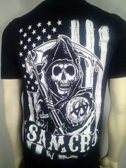 FALL '13 AUTHENTIC SONS OF ANARCHY AMERICAN FLAG B/W SOA SAMCRO T SHIRT S-3XL